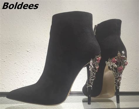 New Fancy Design Black Suede Thin High Heel Shirt Boots Stylish Women