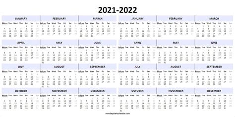 Editable Academic Calendar 2021 22 Blank Calendar