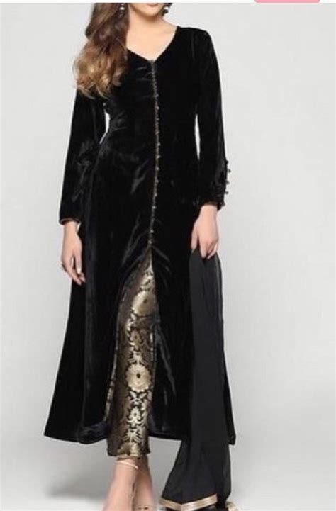 Black Velvet Long Kameez Custom Made Dress Punjabi Suit Fitted Etsy