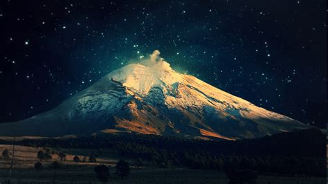 Wallpaper Pemandangan Malam Ruang Langit Salju Bumi Gunung
