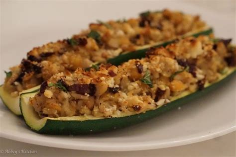 vegetarian stuffed zucchini boats with chickpeas and barley