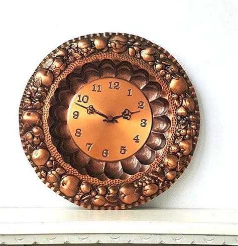 Vintage Large Copper Wall Clock Ornate Italian Copper Hanging Clock