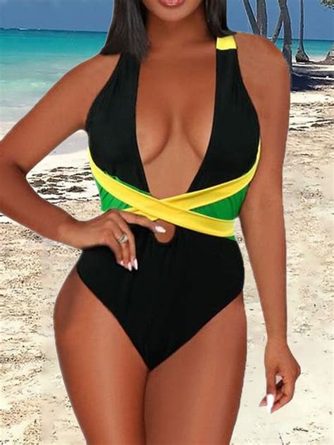 black jamaica reggae rasta color block shoulder strap cross back lace up deep v neck sleeveless