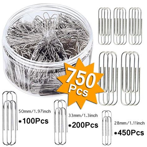 750 Pieces Paper Clips Assorted Sizes Small Medium And Large