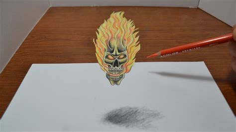 Drawing A Flaming Skull Tattoo Design 3d Trick Art Youtube
