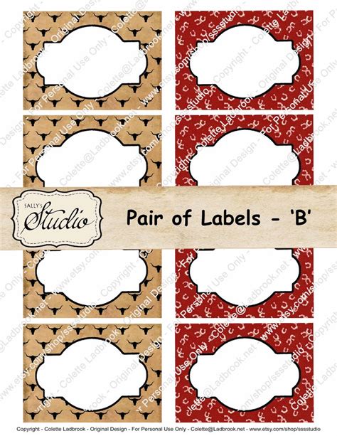 Country Western Tags Labels Digital Food Label Cowboy Party Etsy