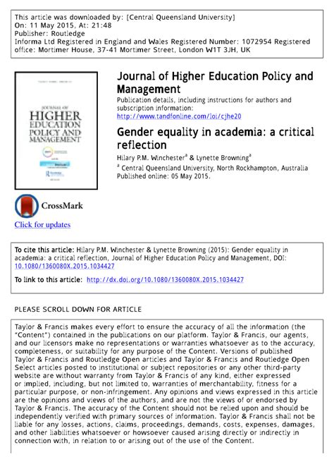 pdf gender equality in academia a critical reflection