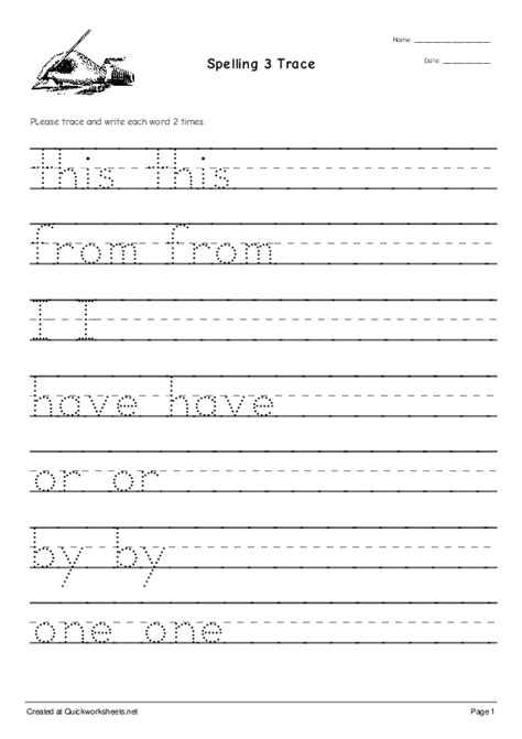 Spelling 3 Trace Handwriting Worksheet Quickworksheets