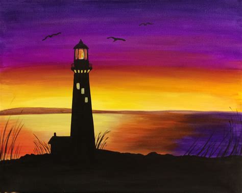 Lighthouse At Sunset Leuchtturmmalerei Sonnenuntergang Malen Malerei
