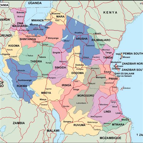 Tanzania Political Map Vector Eps Maps Eps Illustrator Map Vector