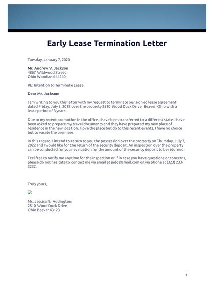 Remember, the notice period will not start until your notice. Early Lease Termination Letter - PDF Templates | JotForm