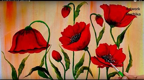 Red Poppy Flower Painting Acrylic Painting Tutorial Youtube Poppy