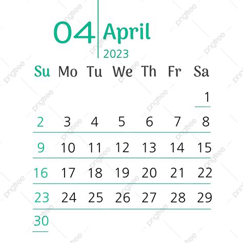 Gambar Kalender April 2023 Mulai Minggu Dengan Nada Biru Hijau Untuk