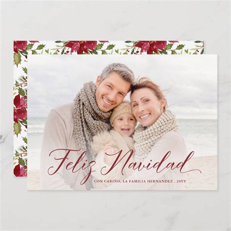 Feliz Navidad Christmas Poinsettias Photo Holiday Card Zazzle