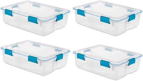 Sterilite 37 Qt Thin Gasket Box Clear Storage Bin Containers 4 Pack