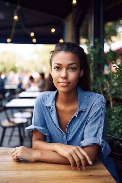 Premium Ai Image Cropped Shot Of A Young Woman Sitting At A Table In An Outdoor Cafe Created