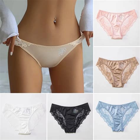 Bragas De Encaje Transparente De Seda Satinada Para Mujer Ropa Interior