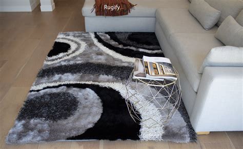 8x10 Feet Large Black White Colors 3d Shag Shaggy Fuzzy Furry Modern