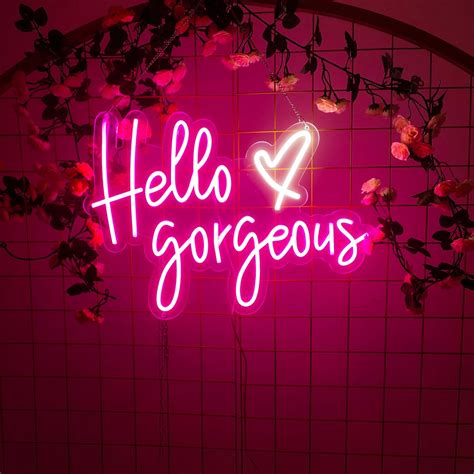 Custom Neon Sign Hello Gorgeous With Heart Lights Led For Etsy