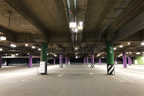 Empty Underground Parking Lot On Basement Of Shopping Mall Stock Image