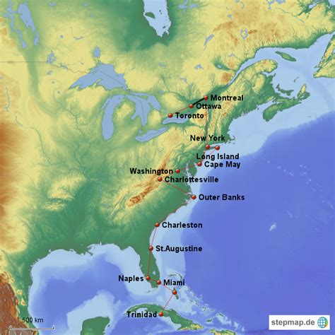 Stepmap Usa Ostküste Landkarte Für Nordamerika