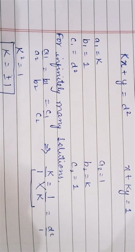 Find The Value S Of K For Which The Pair Of Linear Equations Kx Y