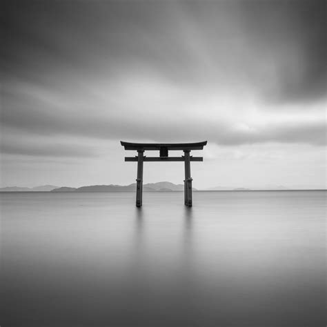 Fine Art Black And White Photography Torii Gate Biwa Lake Japan