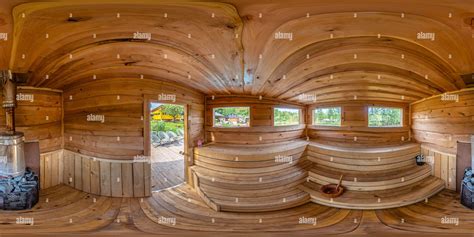 360° View Of Large Wooden Sauna Room With Beautiful Nature View Alamy