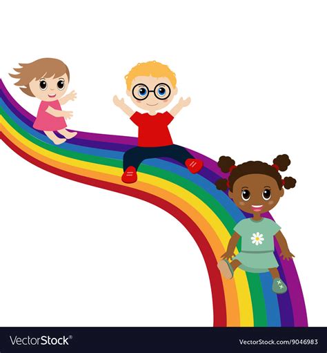 Children Slide Down On A Rainbow Royalty Free Vector Image