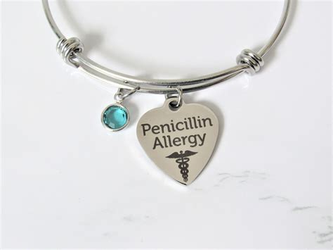 Penicillin Allergy Medical Bracelet With Birthstone Etsy Uk
