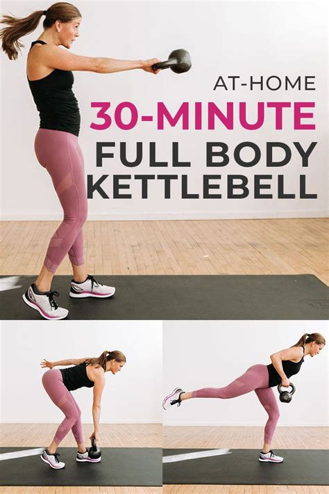 A Woman Is Doing Kettlebell Exercises On A Mat With The Words 30