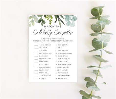 Match The Celebrity Couples Game Famous Couples Printable Etsy
