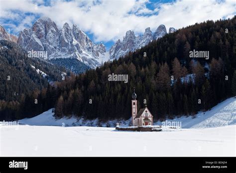 Winter Landscape Of St Johann Church In Ranui In Villnoss Val Di Funes