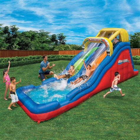 Inflatable Water Slides Double Drop Raceway Splash Pool Outdoor Summer