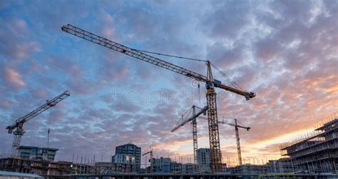 Construction Site During Morning Sunrise Stock Image Image Of