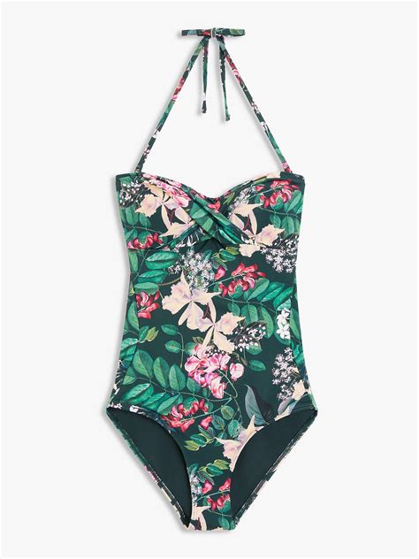 John Lewis And Partners Paradise Floral Print Twist Bandeau Swimsuit