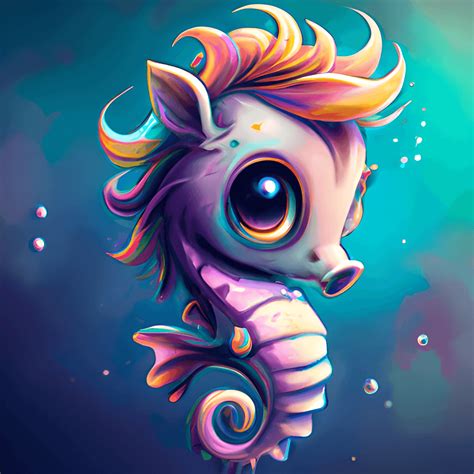 Tiny Chibi Pastel Rainbow Majestic Seahorse · Creative Fabrica