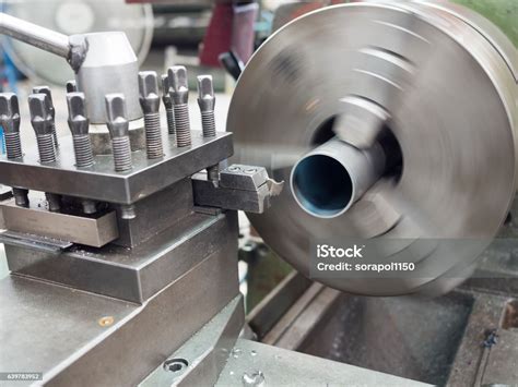 Turning Part By Manual Lathe Machine Stock Photo Download Image Now