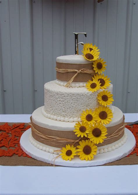 Rustic Sunflowers Wedding Cake Wedding Cakes By Sherry Pinterest