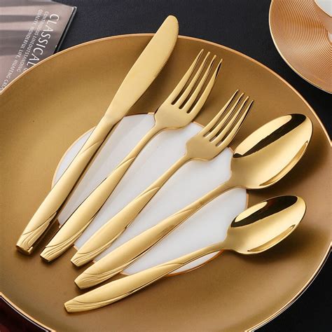 european gold flatware stainless dinnerware kitchen steel knife cutlery luxury golden western tableware 5pcs dinner sets pcs buyer star