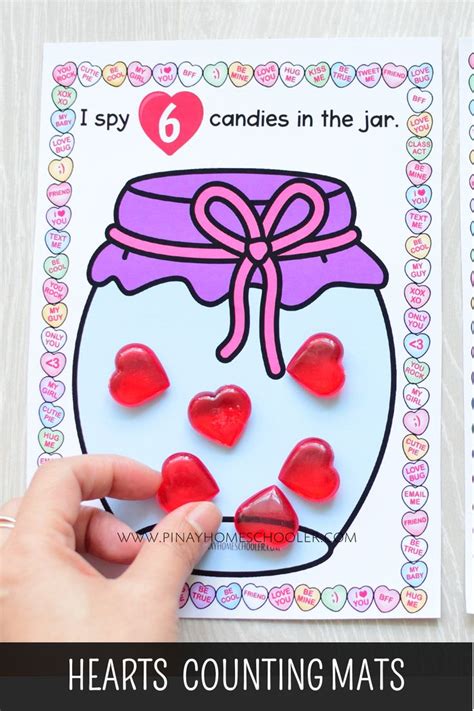 Valentines Day Hearts Counting Mats Math Valentines Preschool