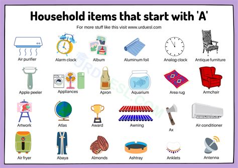Household Items That Start With A A Words For Preschool