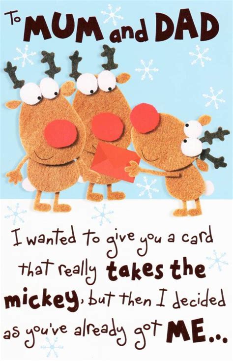 It's quick and easy to customize greetings and send warm and cozy holiday greetings from the comfort of your home. To Mum & Dad Funny Christmas Card | Cards | Love Kates
