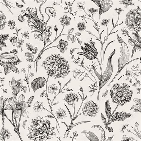 Seamless Vector Vintage Floral Pattern Classic Illustration Black And