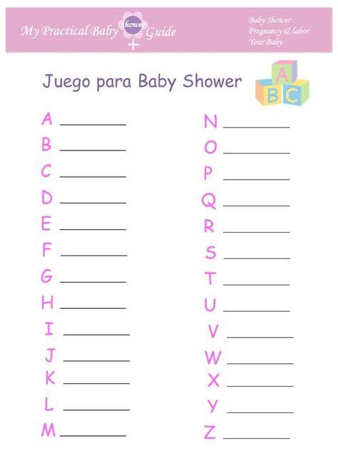 Escribe articulos para el bebe con cada letra del alfabeto balbuceos escribir la palabra correcta bendiciones para el bebe como se dice bebe alrededor del mundo y aparte hoja con sus respuestas. Juegos imprimibles para baby shower con respuestas - Imagui