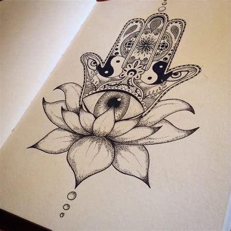 Hamsa Hand And Lotus Flower Tattoo Lineartdrawingsfacecolour