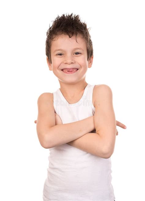Happy Boy Portrait On White Stock Photo Image Of Childhood Cheerful