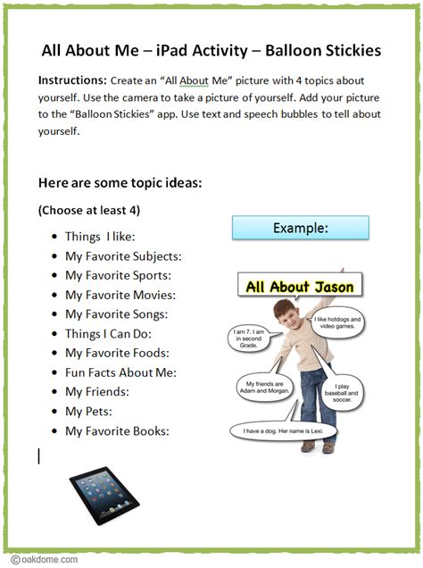 Following are the rules and instructions: All About Me - iPad - Balloon Stickies | K-5 Technology Lab