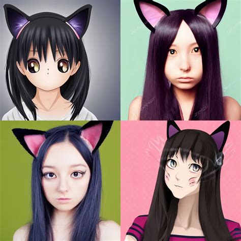 Krea Frontal Portrait Of An Anime Cat Girl With A Human Face And