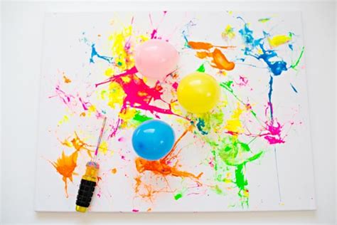 Balloon Splatter Painting With Tools Fun Outdoor Art Project For Kids